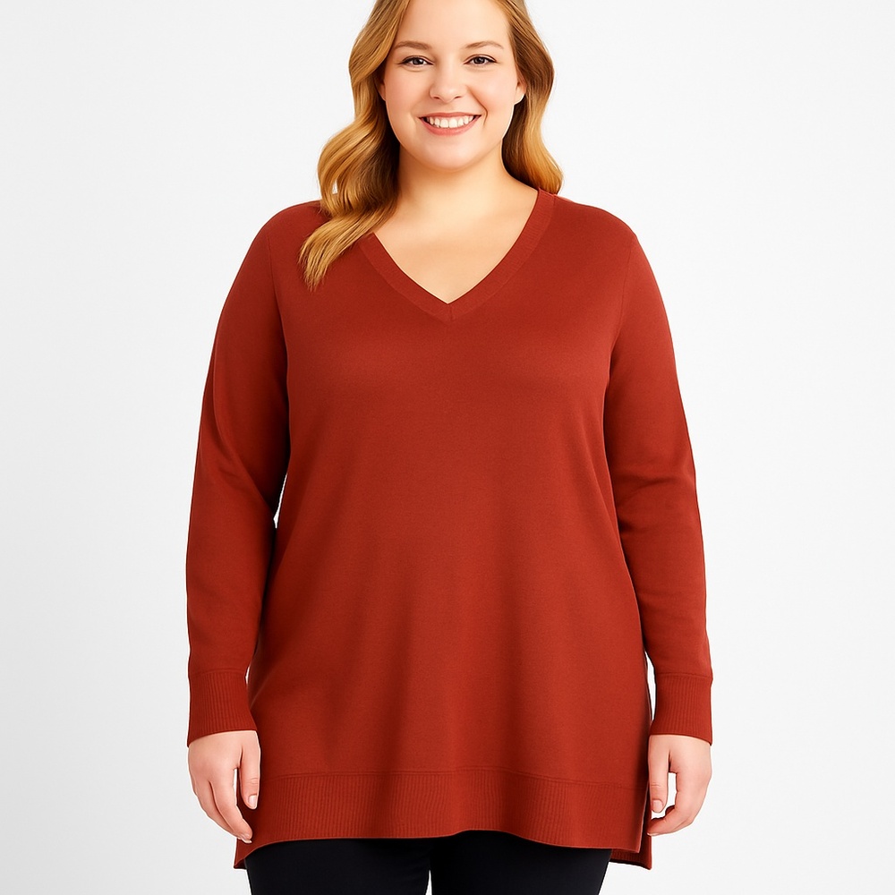 NWT Matty M Women’s Lightweight Knit V-Neck Sweater – Brick – Size XL